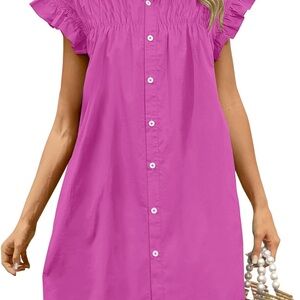 Summer Stretch Button Down Dress With Pockets Large